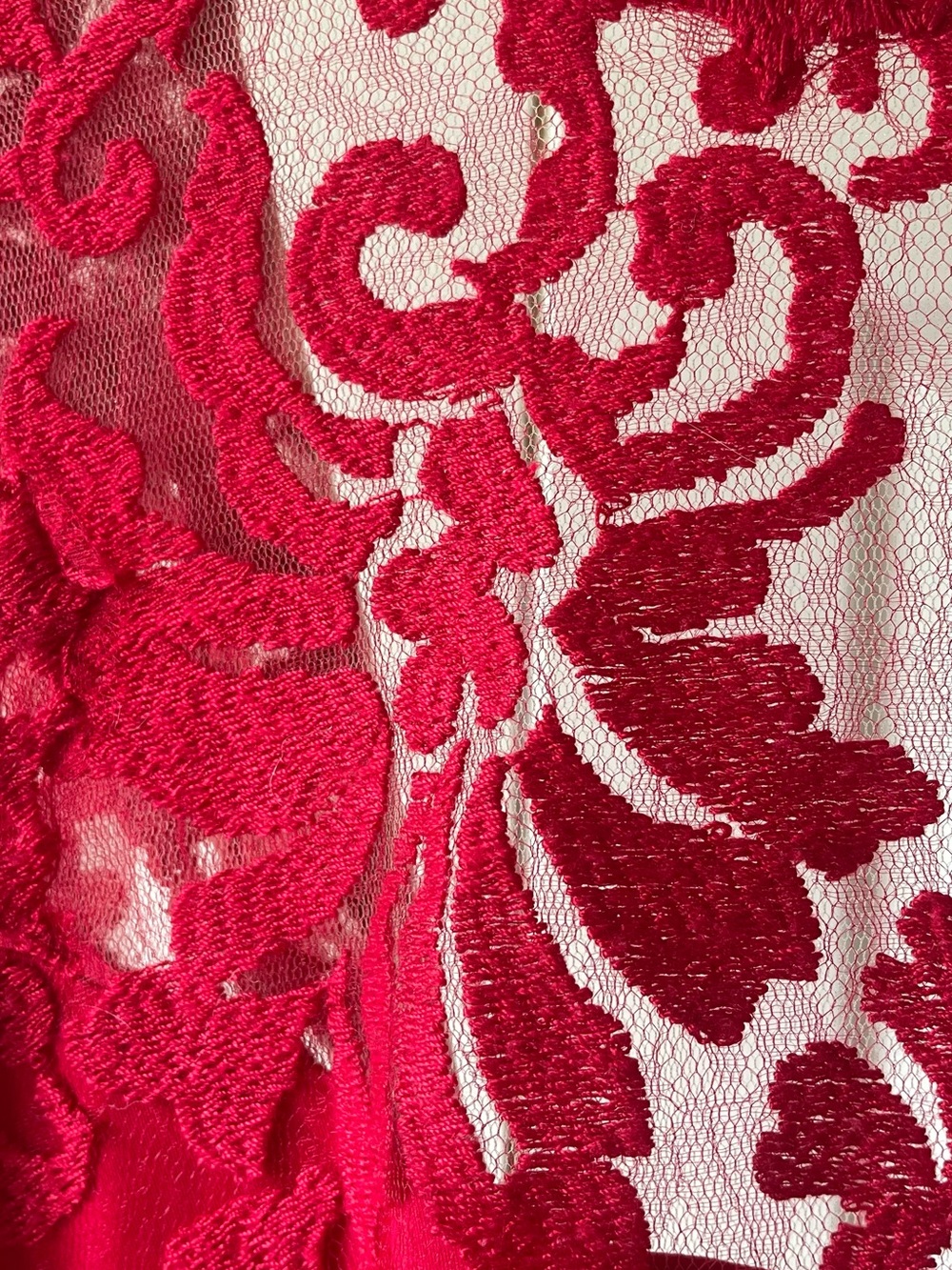 Tadashi Shoji Red Floral Lace Illusion Neck Sheath Dress Size 10 - Picture 6 of 11